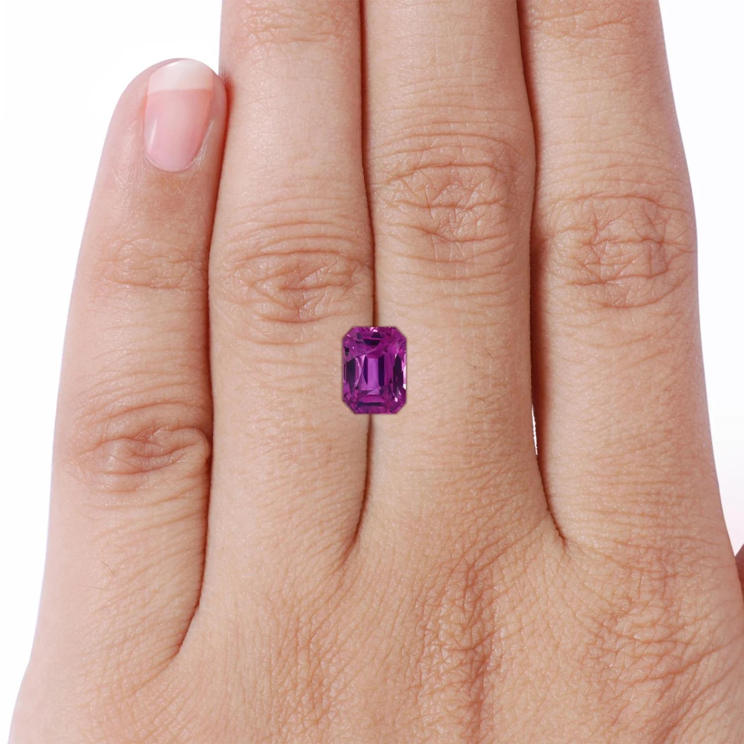 For Sale:  Angara Gia Certified Natural Emerald Cut Pink Sapphire Halo Ring in Platinum 7