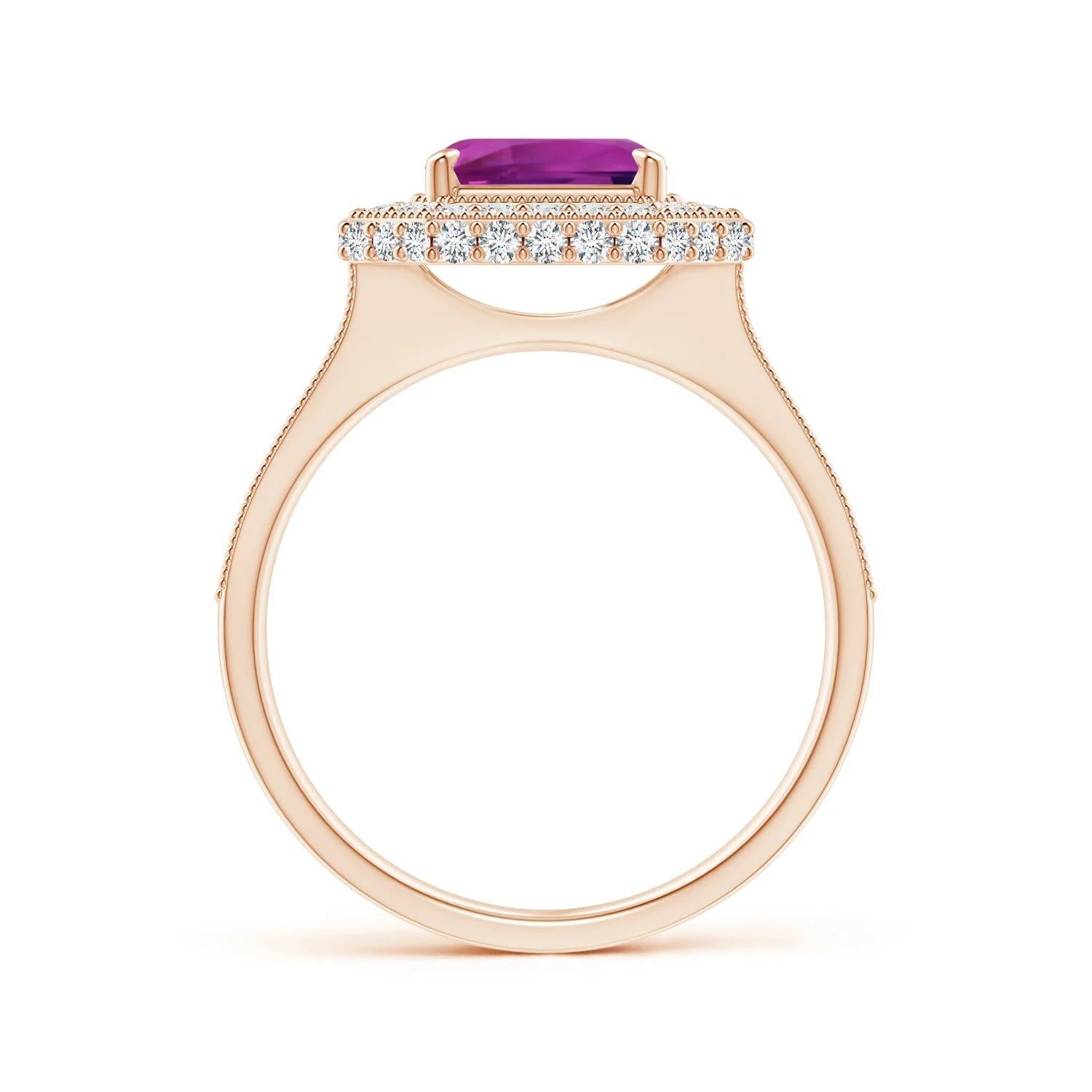 For Sale:  GIA Certified Natural Emerald Cut Pink Sapphire Halo Ring in Rose Gold 2