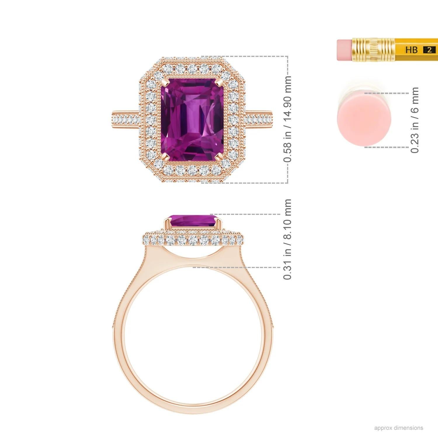 For Sale:  GIA Certified Natural Emerald Cut Pink Sapphire Halo Ring in Rose Gold 5