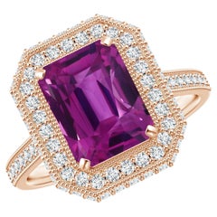 ANGARA GIA Certified Natural Emerald Cut Pink Sapphire Halo Ring in Rose Gold
