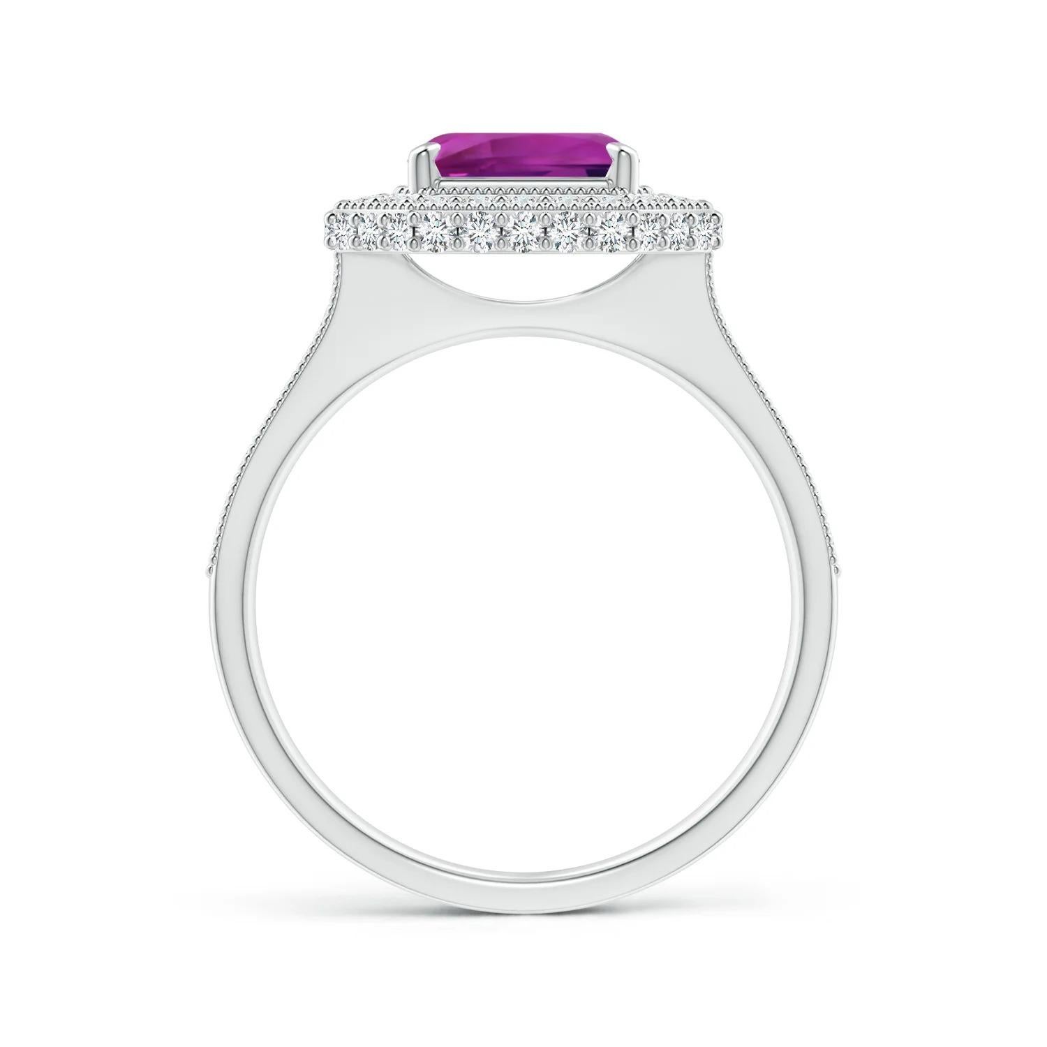For Sale:  ANGARA GIA Certified Natural Emerald Cut Pink Sapphire Halo Ring in White Gold 2