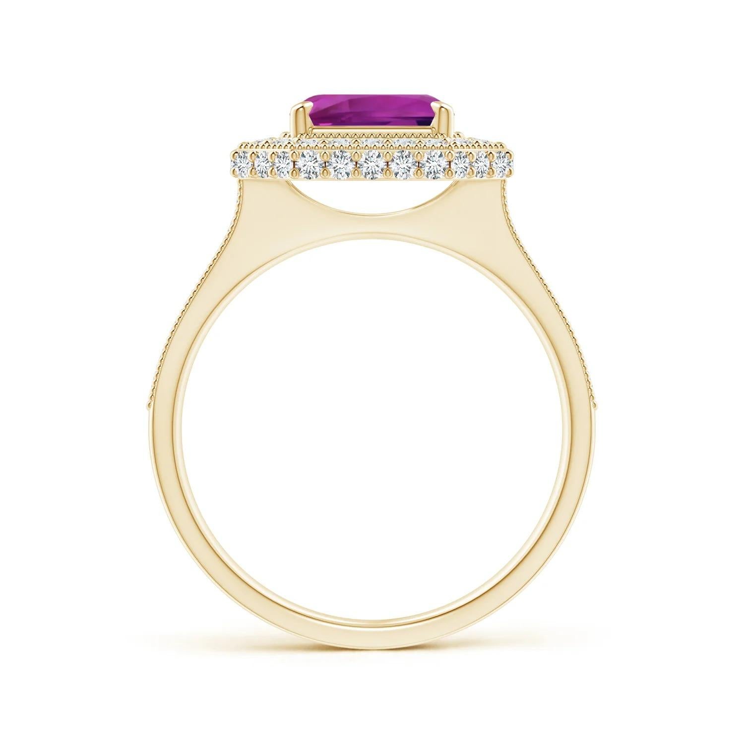 ANGARA GIA Certified Natural Emerald Cut Pink Sapphire Halo Ring in Yellow Gold 2