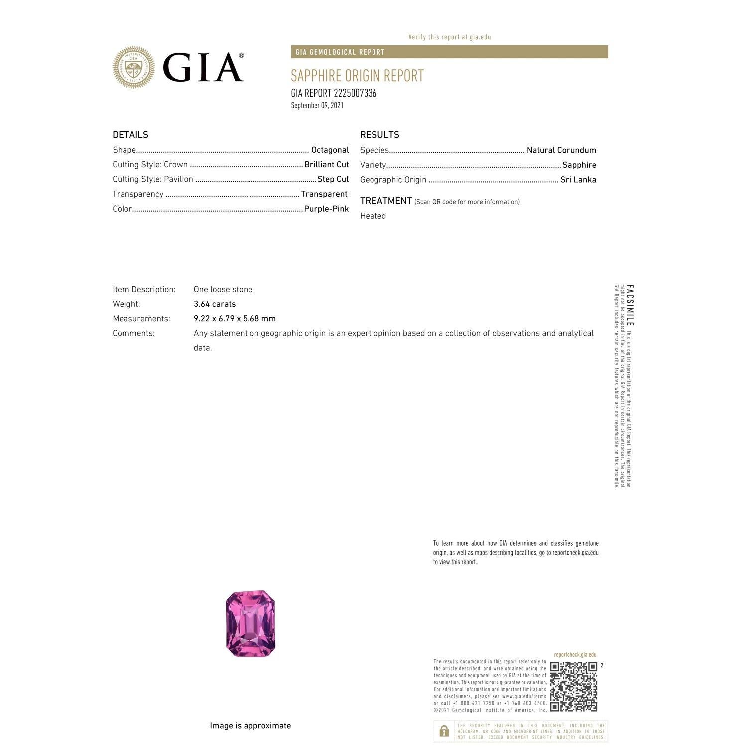 For Sale:  GIA Certified Natural Emerald Cut Pink Sapphire Halo Ring in Yellow Gold 3