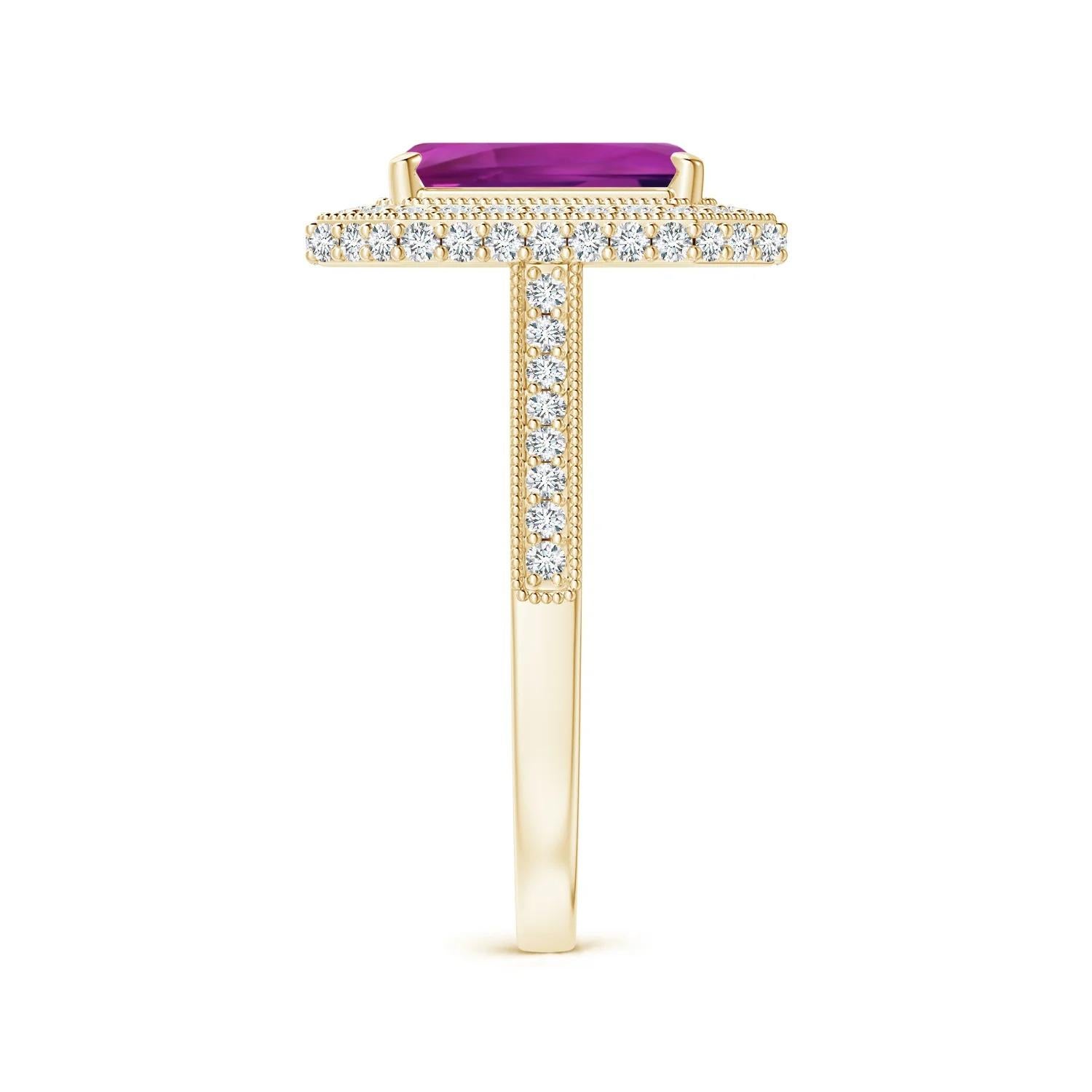 ANGARA GIA Certified Natural Emerald Cut Pink Sapphire Halo Ring in Yellow Gold 4