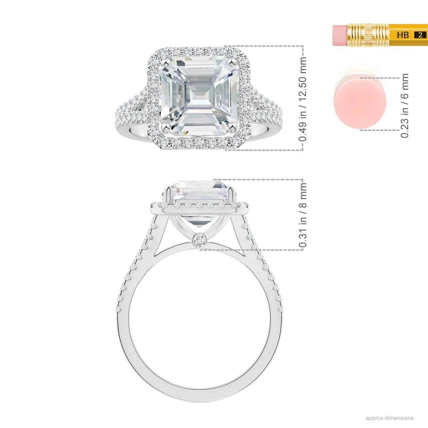For Sale:  Angara Gia Certified Natural Emerald-Cut White Sapphire Halo Ring in White Gold 5