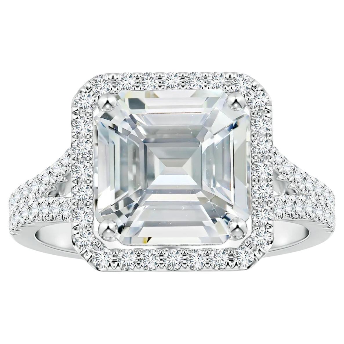 Angara Gia Certified Natural Emerald-Cut White Sapphire Halo Ring in White Gold