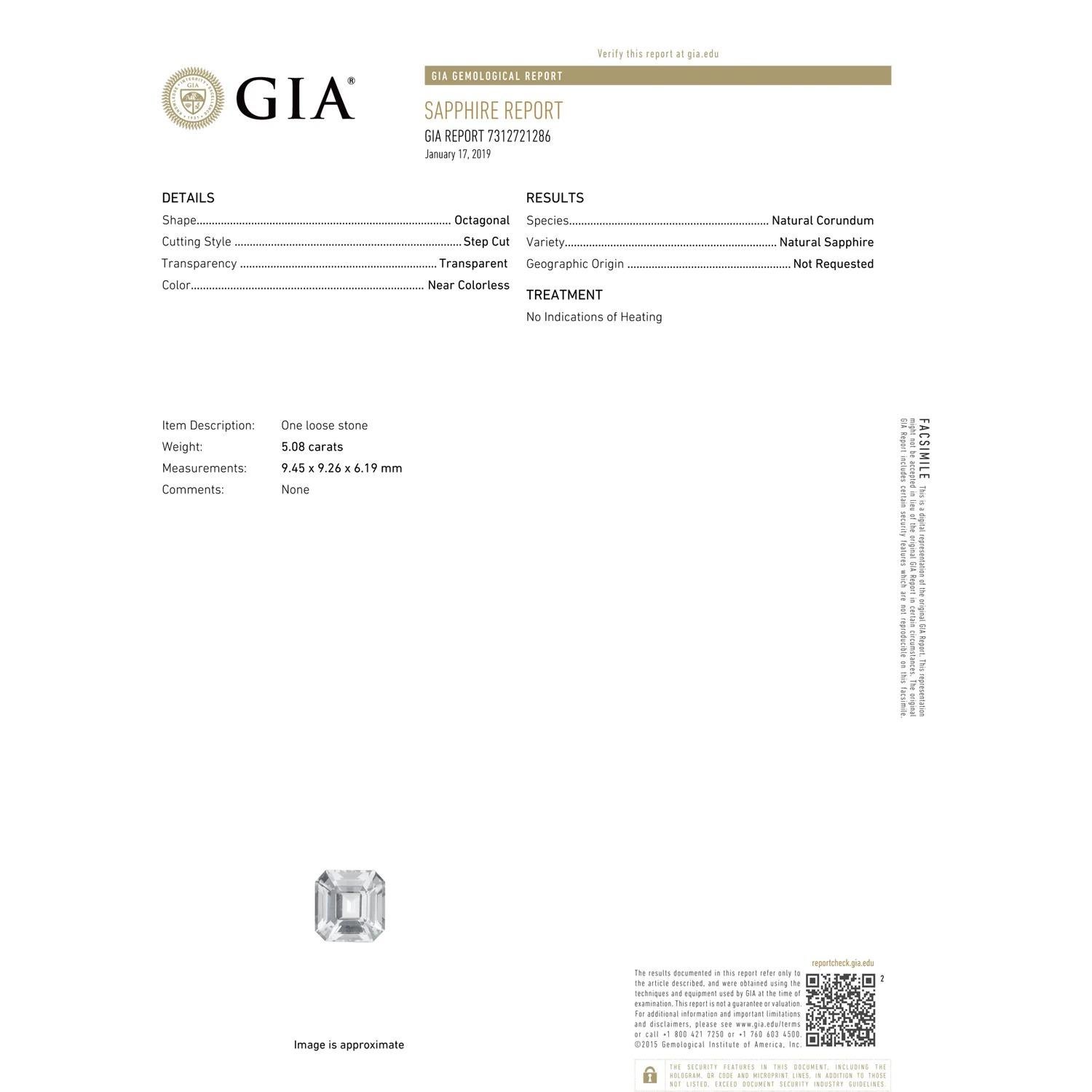En vente :  Angara, bague en or blanc avec saphir blanc de taille émeraude certifié GIA  3