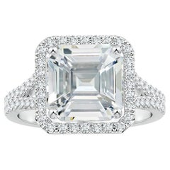 Angara GIA Certified Natural Emerald-Cut White Sapphire Ring in White Gold