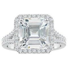 Angara GIA Certified Natural Emerald-Cut White Sapphire Ring in White Gold 