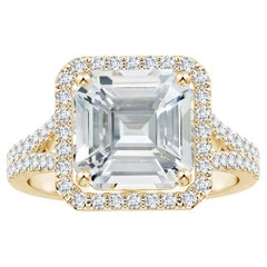 ANGARA GIA Certified Natural Emerald-Cut White Sapphire Ring in Yellow Gold