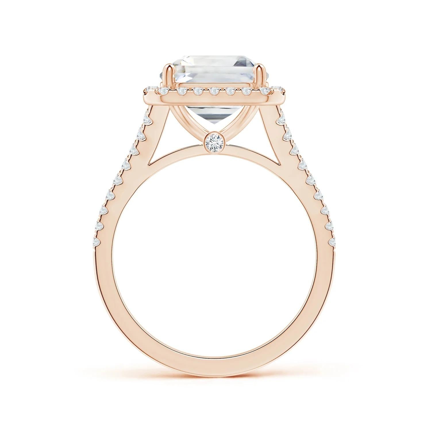For Sale:  ANGARA GIA Certified Natural Emerald-Cut White Sapphire Rose Gold Halo Ring 2
