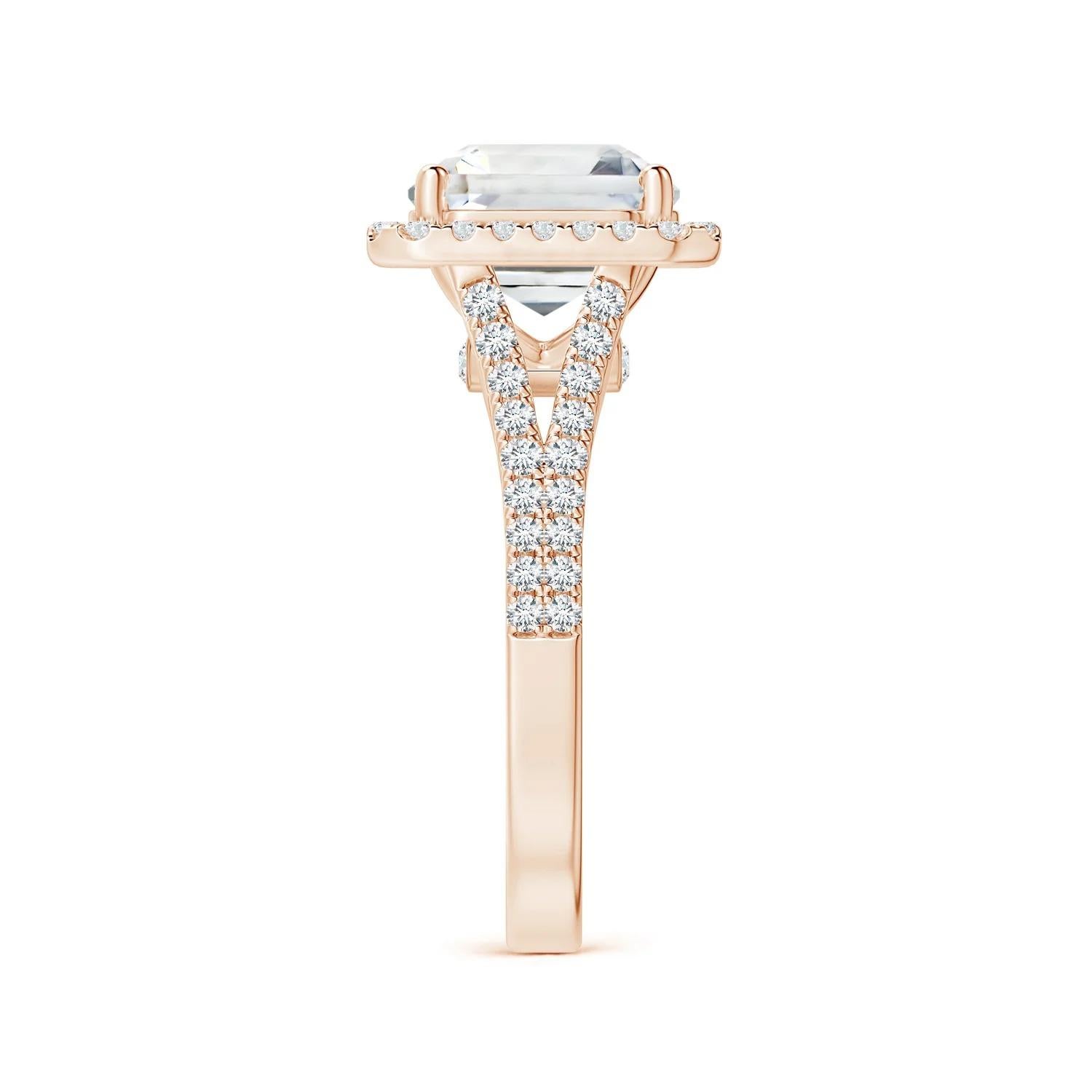 For Sale:  ANGARA GIA Certified Natural Emerald-Cut White Sapphire Rose Gold Halo Ring 4