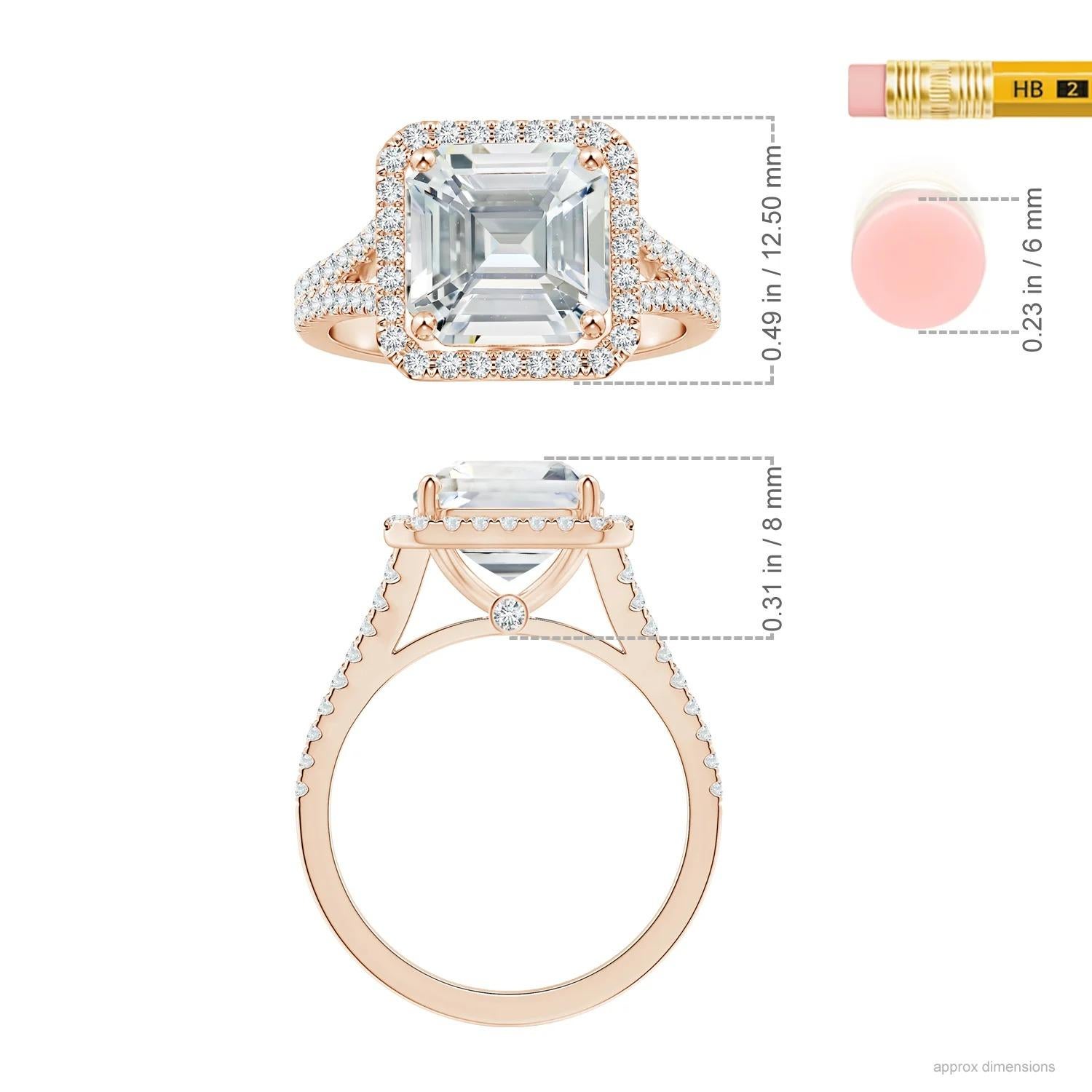 For Sale:  ANGARA GIA Certified Natural Emerald-Cut White Sapphire Rose Gold Halo Ring 5