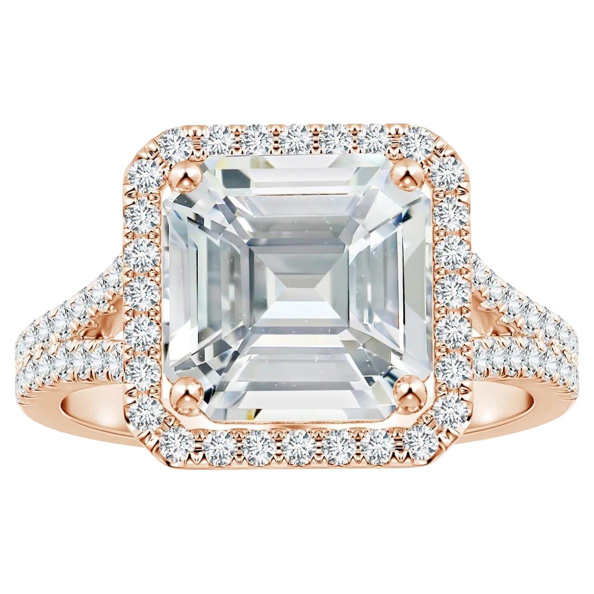 Angara Gia Certified Natural Emerald-Cut White Sapphire Rose Gold Halo Ring