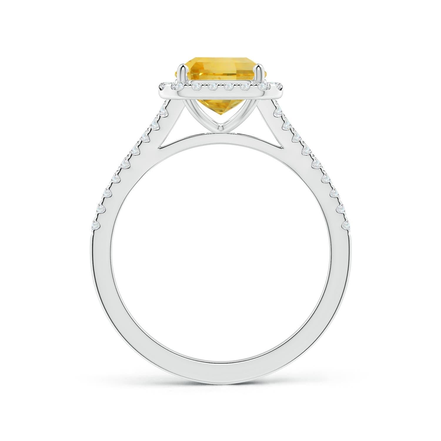 For Sale:  Angara GIA Certified Natural Emerald-Cut Yellow Sapphire Halo Ring in Platinum  2