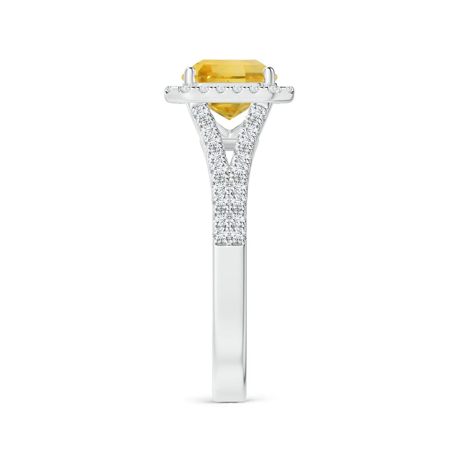 For Sale:  Angara GIA Certified Natural Emerald-Cut Yellow Sapphire Halo Ring in Platinum  4