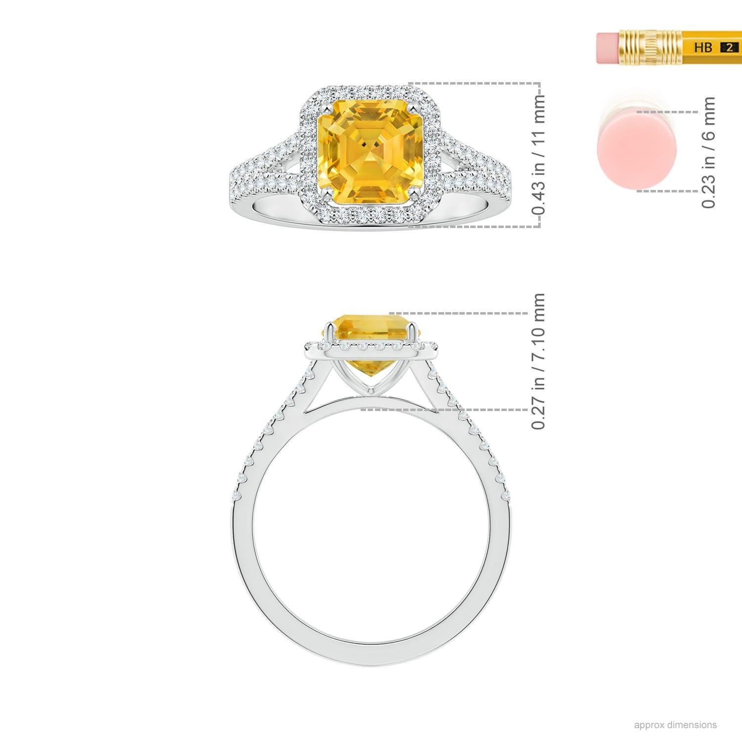 For Sale:  Angara GIA Certified Natural Emerald-Cut Yellow Sapphire Halo Ring in Platinum  5