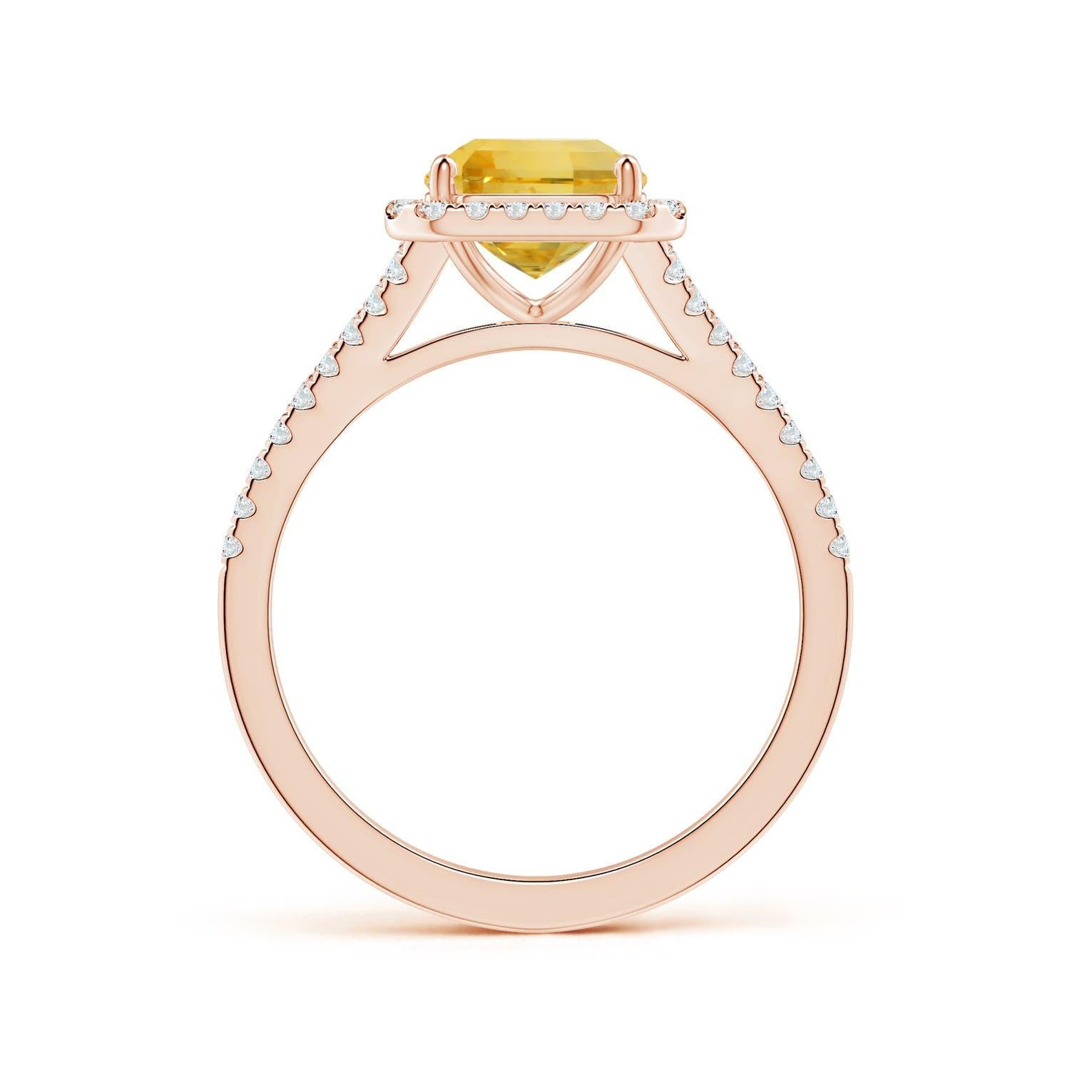 For Sale:  Angara Gia Certified Natural Emerald-Cut Yellow Sapphire Rose Gold Halo Ring 2