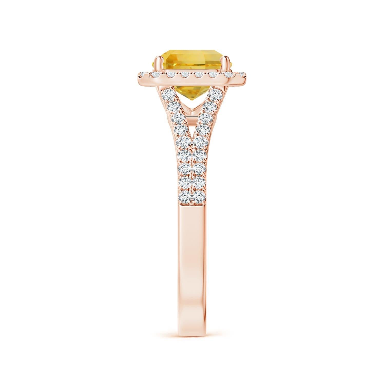 For Sale:  Angara Gia Certified Natural Emerald-Cut Yellow Sapphire Rose Gold Halo Ring 4