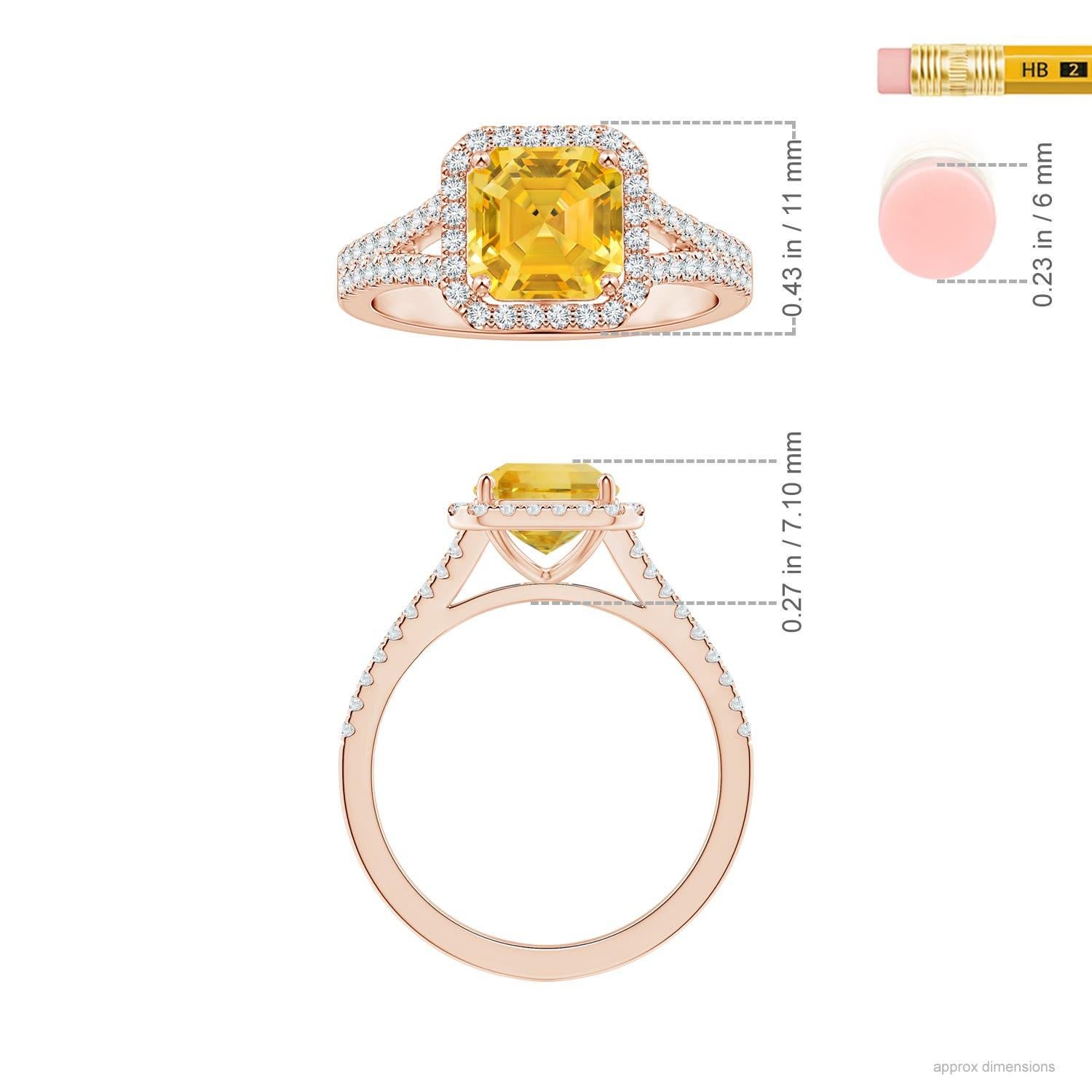 For Sale:  Angara Gia Certified Natural Emerald-Cut Yellow Sapphire Rose Gold Halo Ring 5