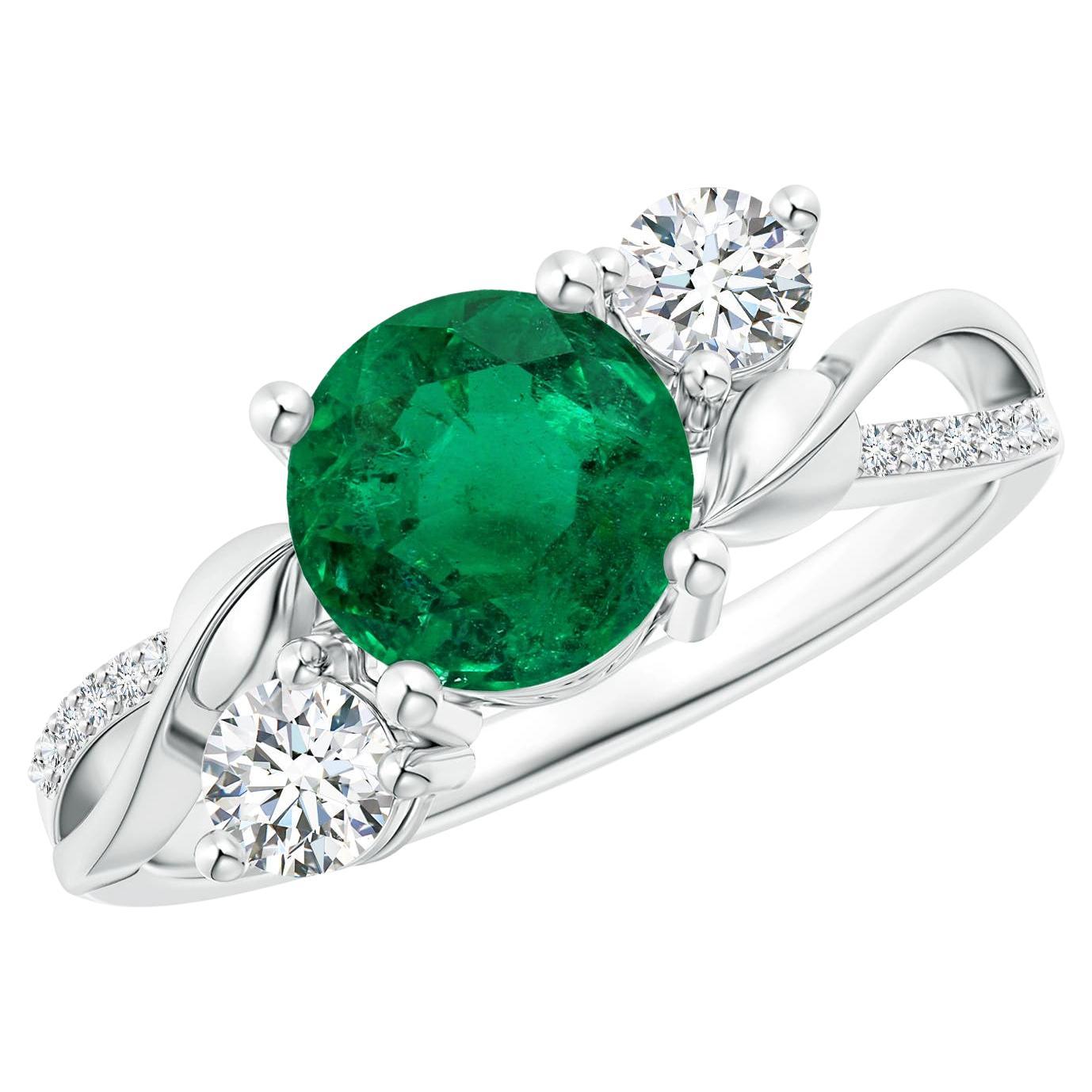 For Sale:  GIA Certified Natural Emerald & Diamond Twisted Vine Ring in Platinum
