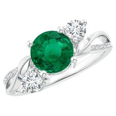 GIA Certified Natural Emerald & Diamond Twisted Vine Ring in Platinum