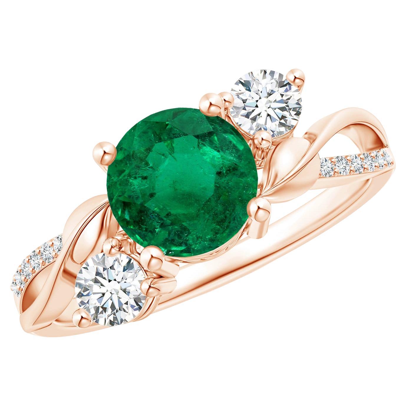 For Sale:  Angara GIA Certified Natural Emerald & Diamond Twisted Vine Ring in Rose Gold