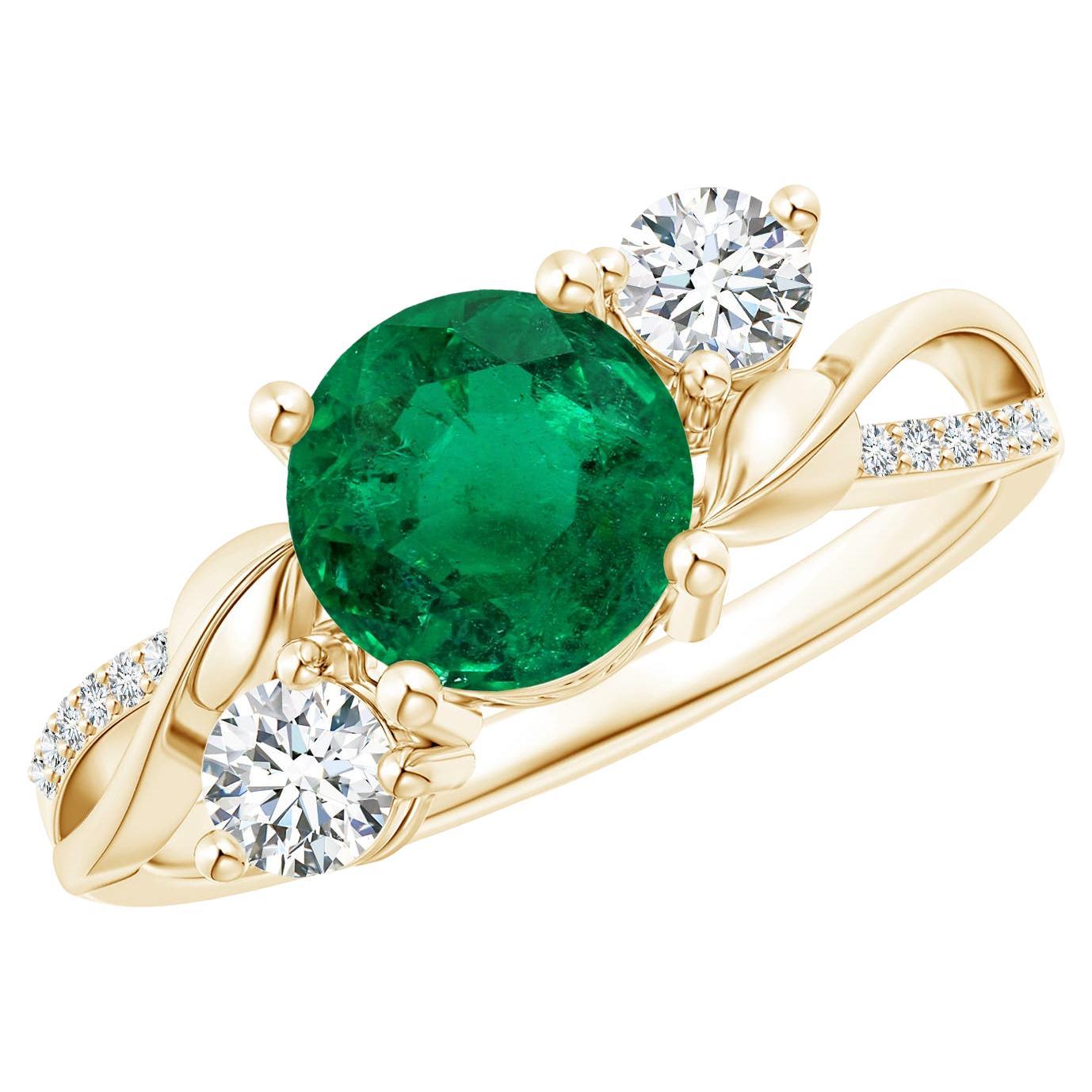 For Sale:  Angara GIA Certified Natural Emerald & Diamond Twisted Vine Ring in Yellow Gold