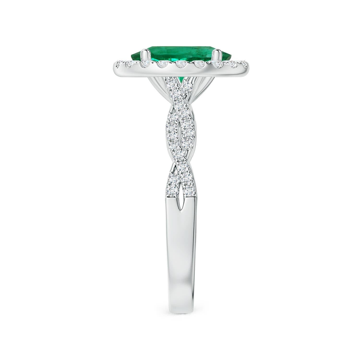 For Sale:  ANGARA GIA Certified Natural Emerald Halo Ring in Platinum with Diamond Shank 4