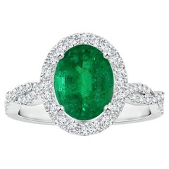 ANGARA GIA Certified Natural Emerald Halo Ring in Platinum with Diamond Shank