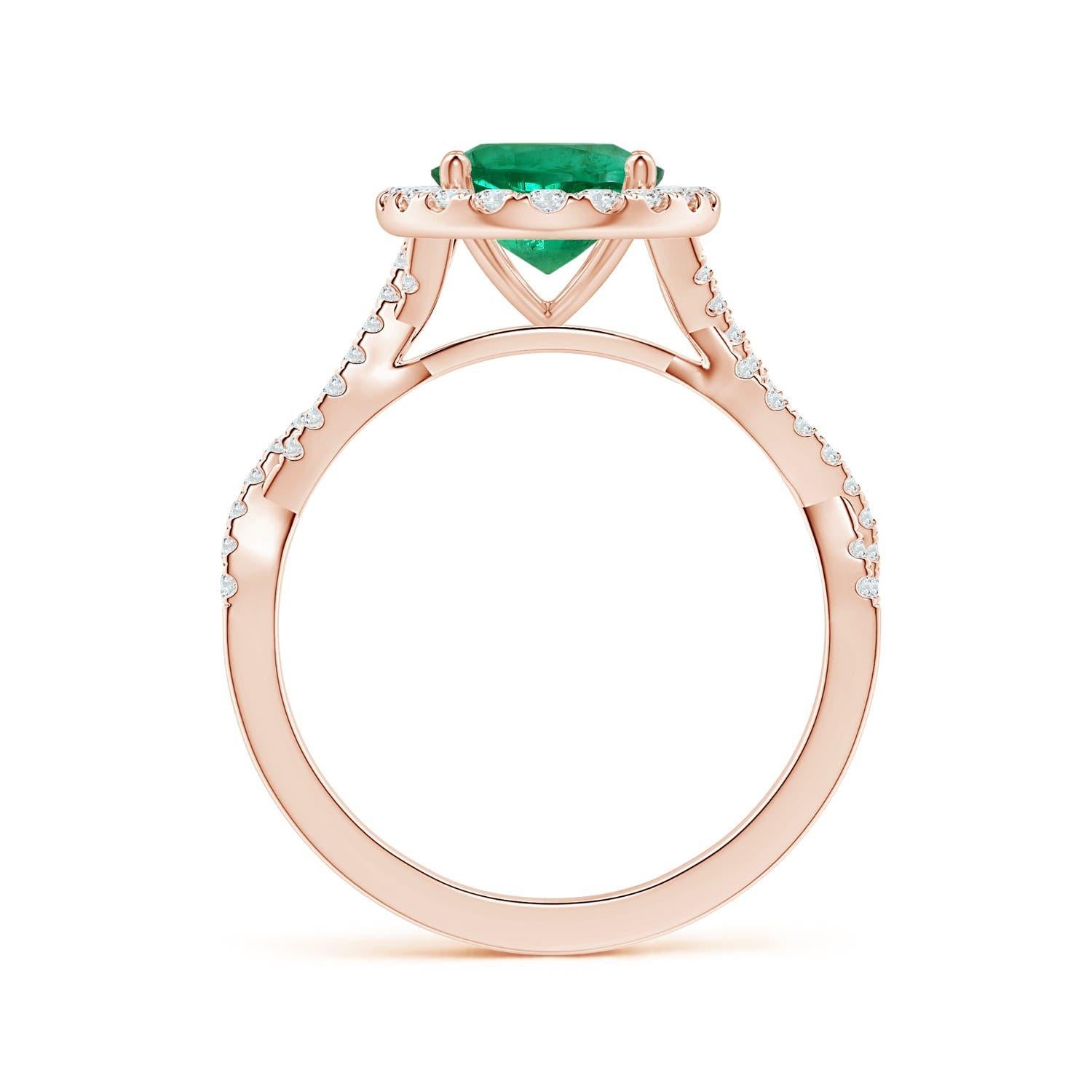 Im Angebot: ANGARA GIA zertifizierter natürlicher Smaragd-Halo-Ring aus Roségold mit Diamant-Schnalle () 2