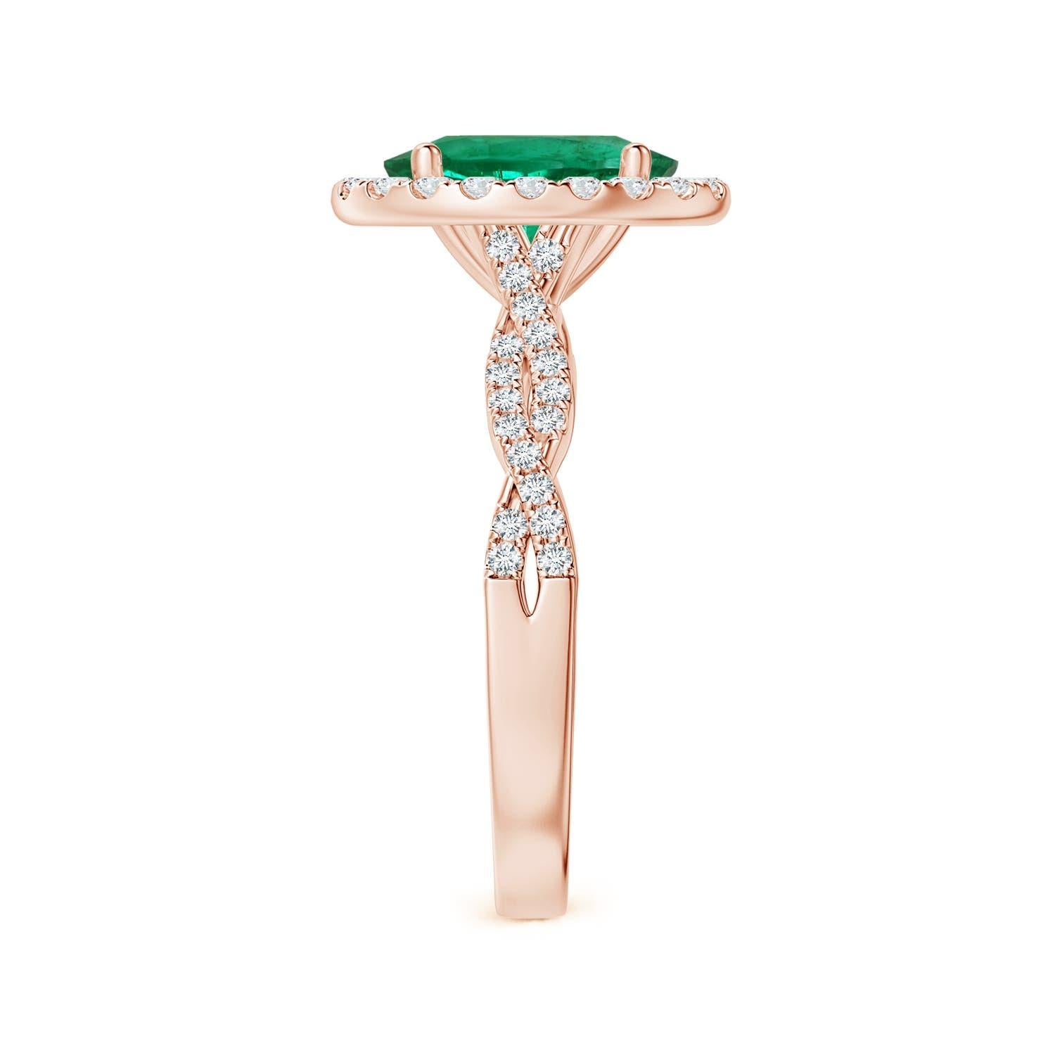 Im Angebot: ANGARA GIA zertifizierter natürlicher Smaragd-Halo-Ring aus Roségold mit Diamant-Schnalle () 4
