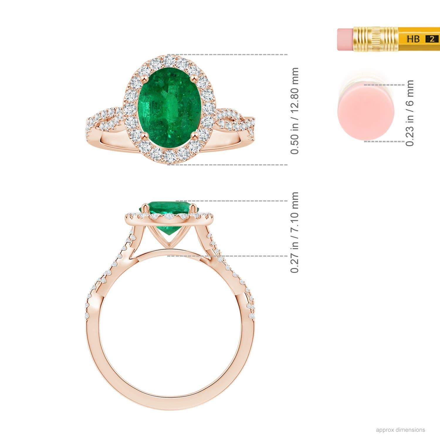 For Sale:  ANGARA GIA Certified Natural Emerald Halo Ring in Rose Gold with Diamond Shank 5