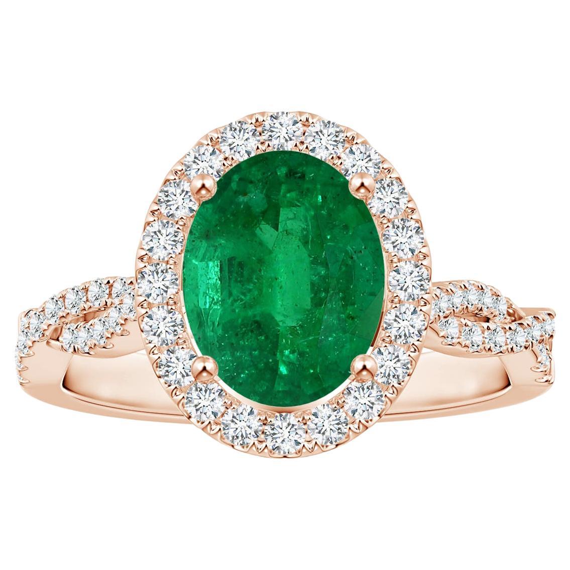 For Sale:  ANGARA GIA Certified Natural Emerald Halo Ring in Rose Gold with Diamond Shank