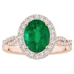 ANGARA GIA Certified Natural Emerald Halo Ring in Rose Gold with Diamond Shank