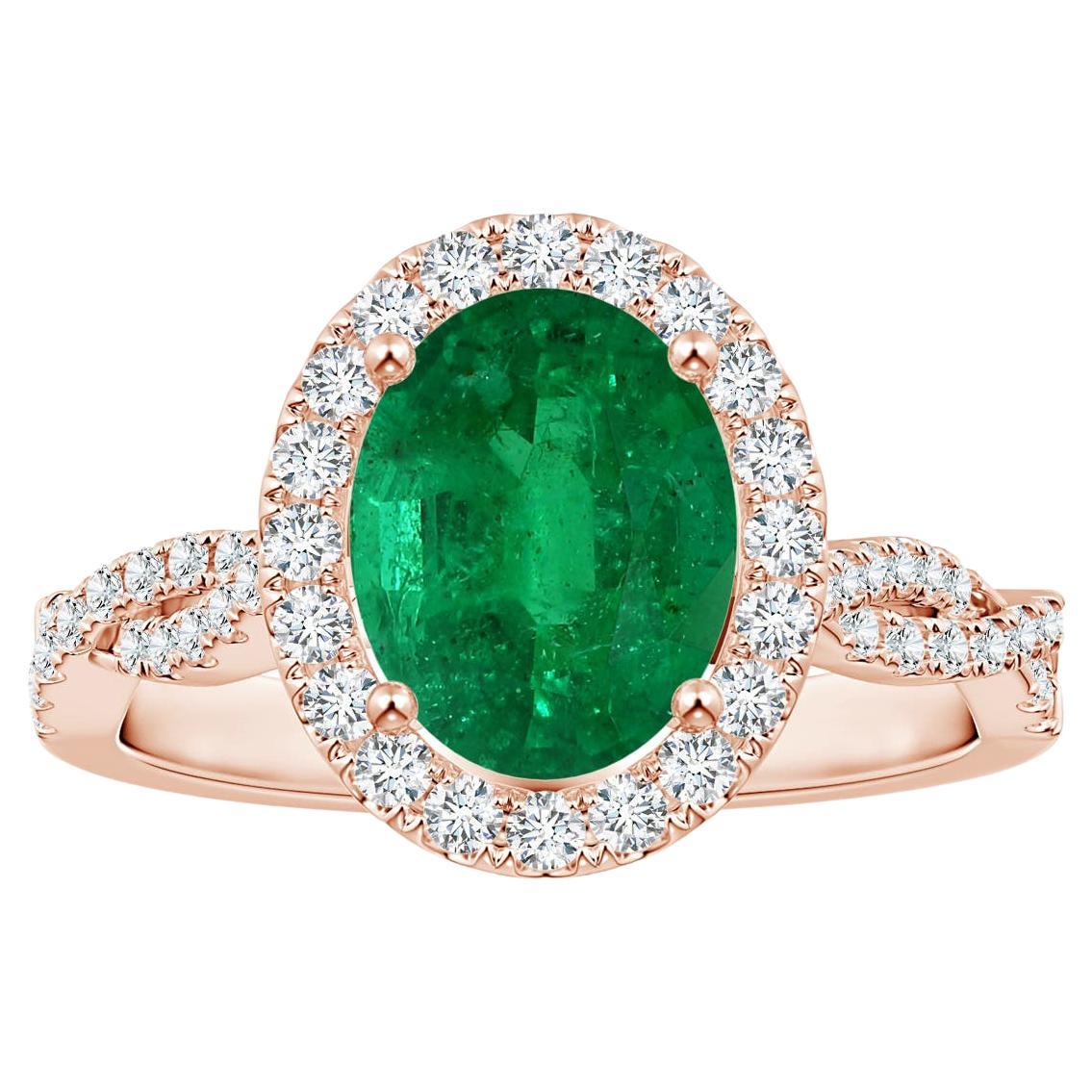ANGARA GIA Certified Natural Emerald Halo Ring in Rose Gold with Diamond Shank