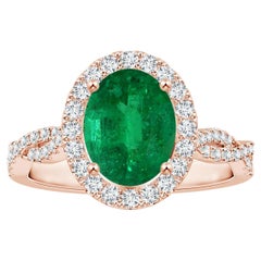ANGARA GIA Certified Natural Emerald Halo Ring in Rose Gold with Diamond Shank