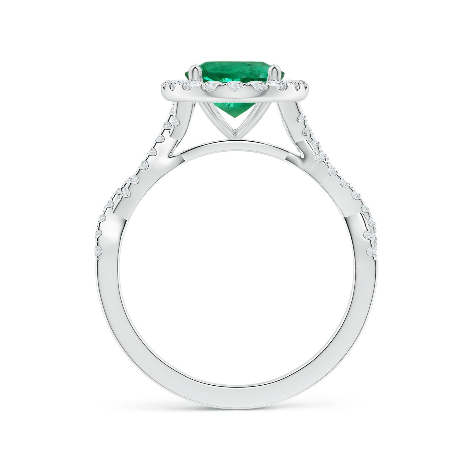 For Sale:  ANGARA GIA Certified Natural Emerald Halo Ring in White Gold with Diamond Shank 2
