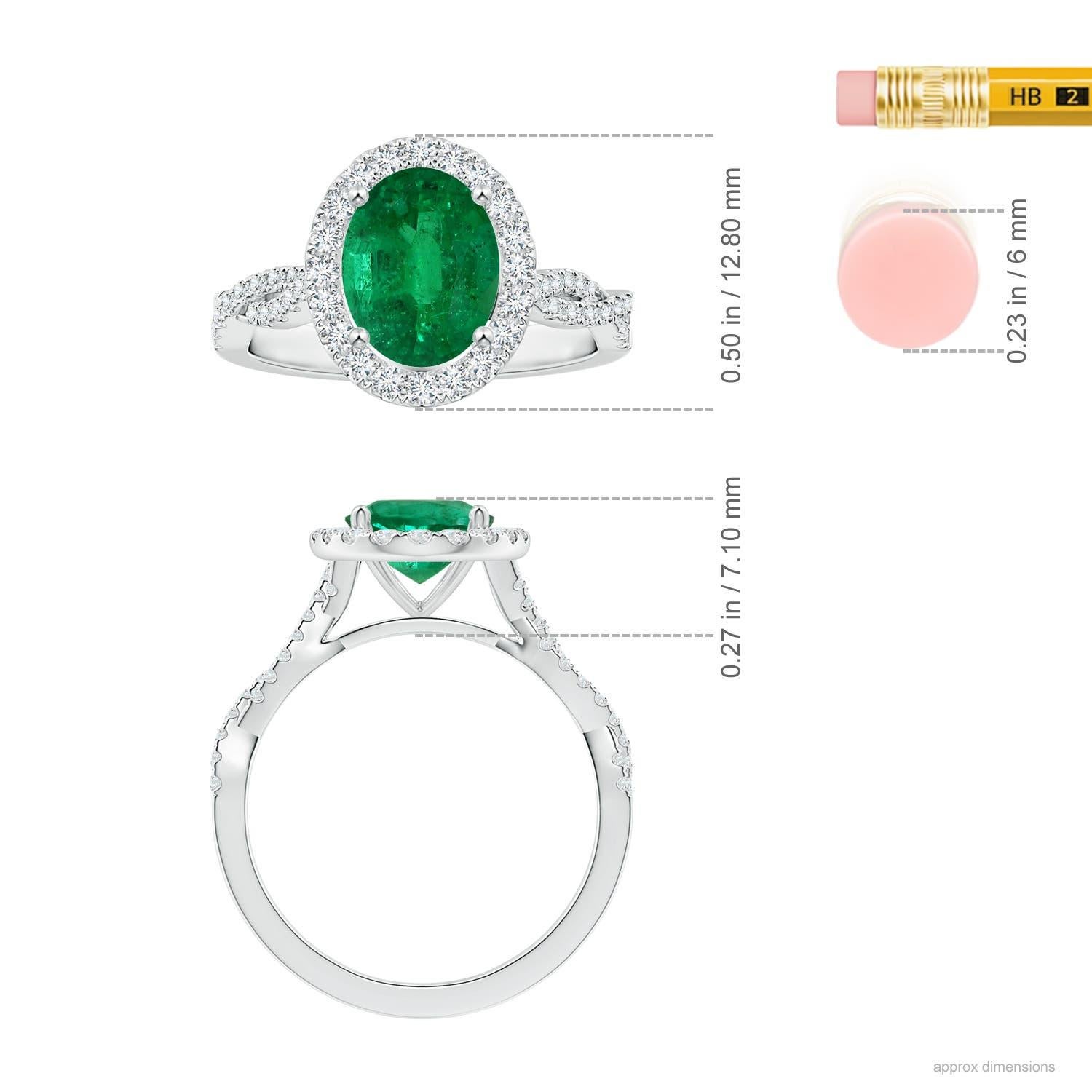 For Sale:  ANGARA GIA Certified Natural Emerald Halo Ring in White Gold with Diamond Shank 5