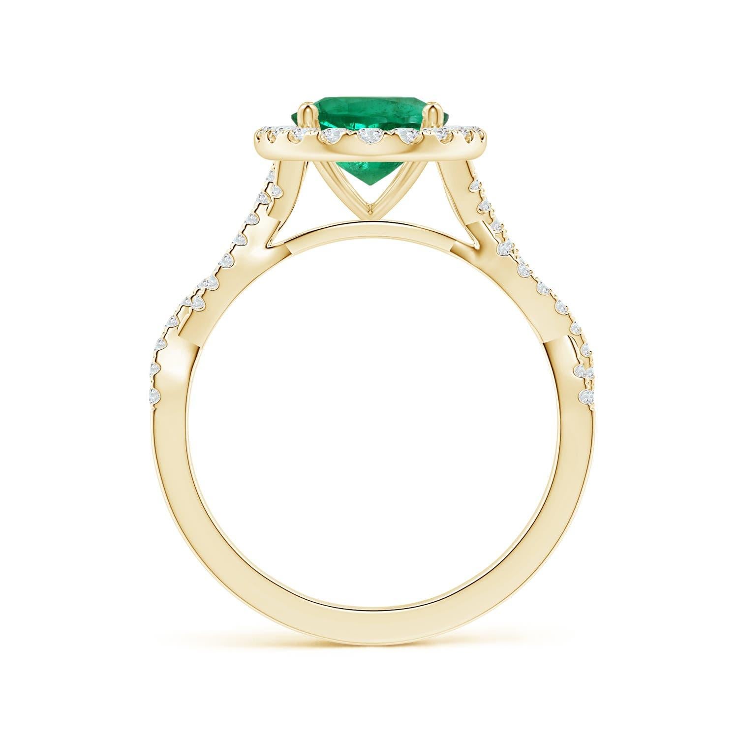 For Sale:  ANGARA GIA Certified Natural Emerald Halo Ring in Yellow Gold with Diamond Shank 2