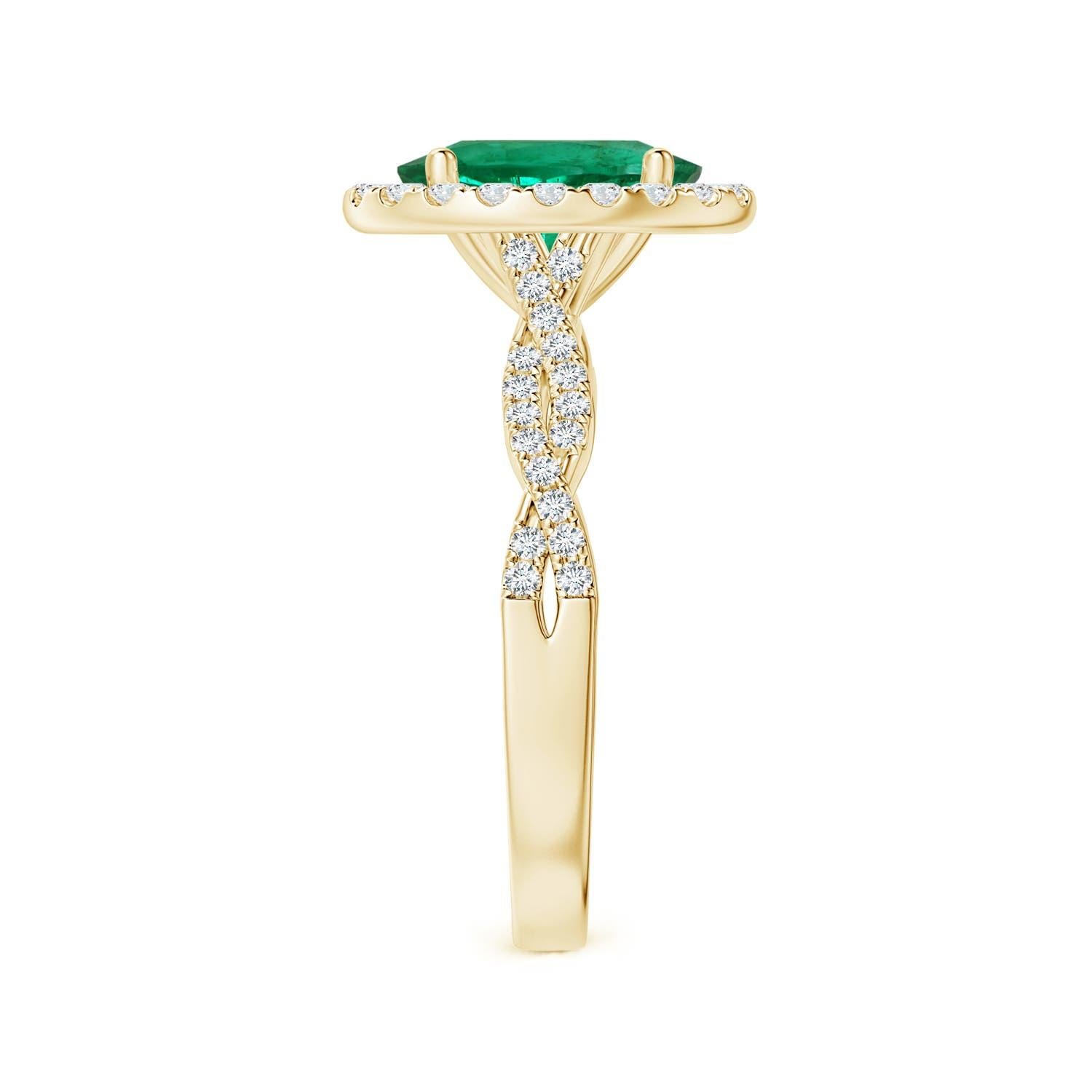 For Sale:  ANGARA GIA Certified Natural Emerald Halo Ring in Yellow Gold with Diamond Shank 4
