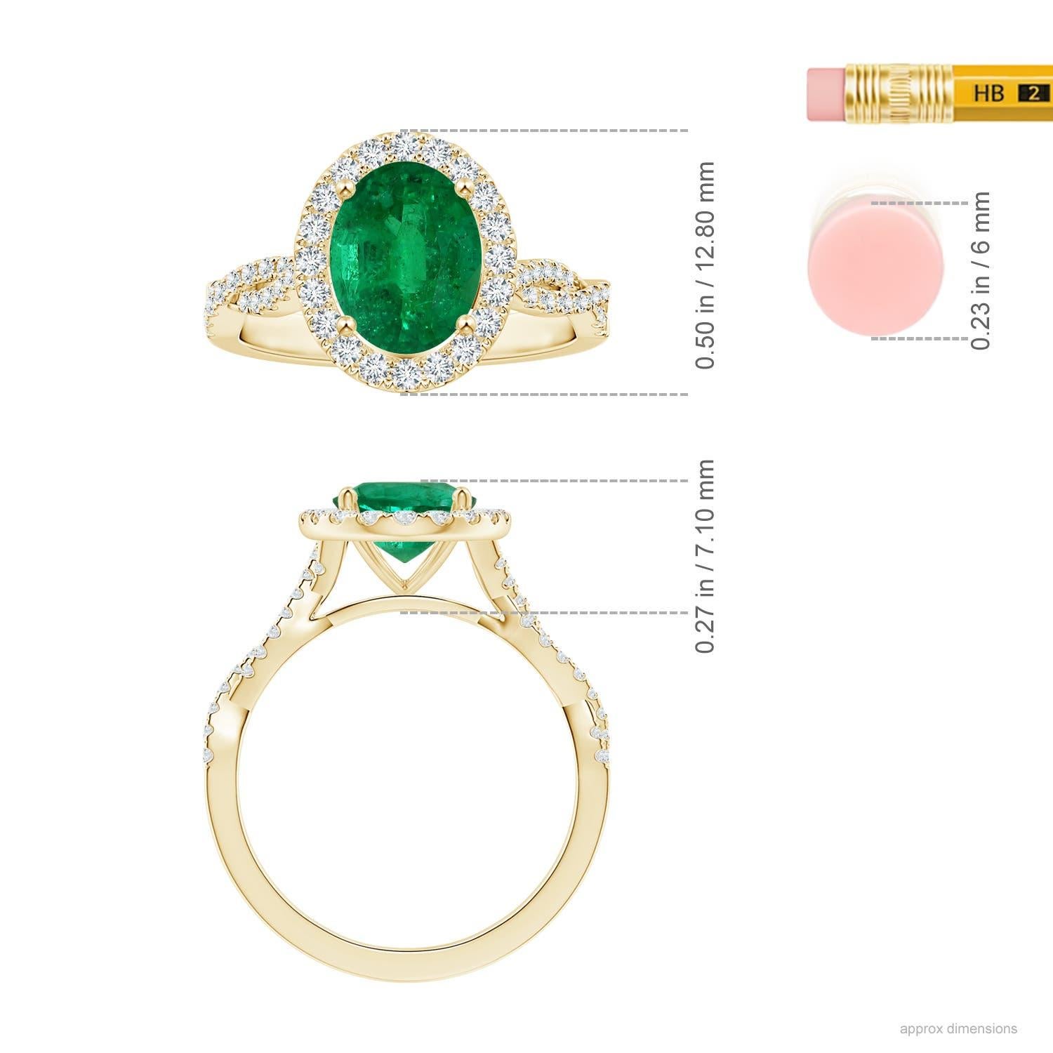 For Sale:  ANGARA GIA Certified Natural Emerald Halo Ring in Yellow Gold with Diamond Shank 5