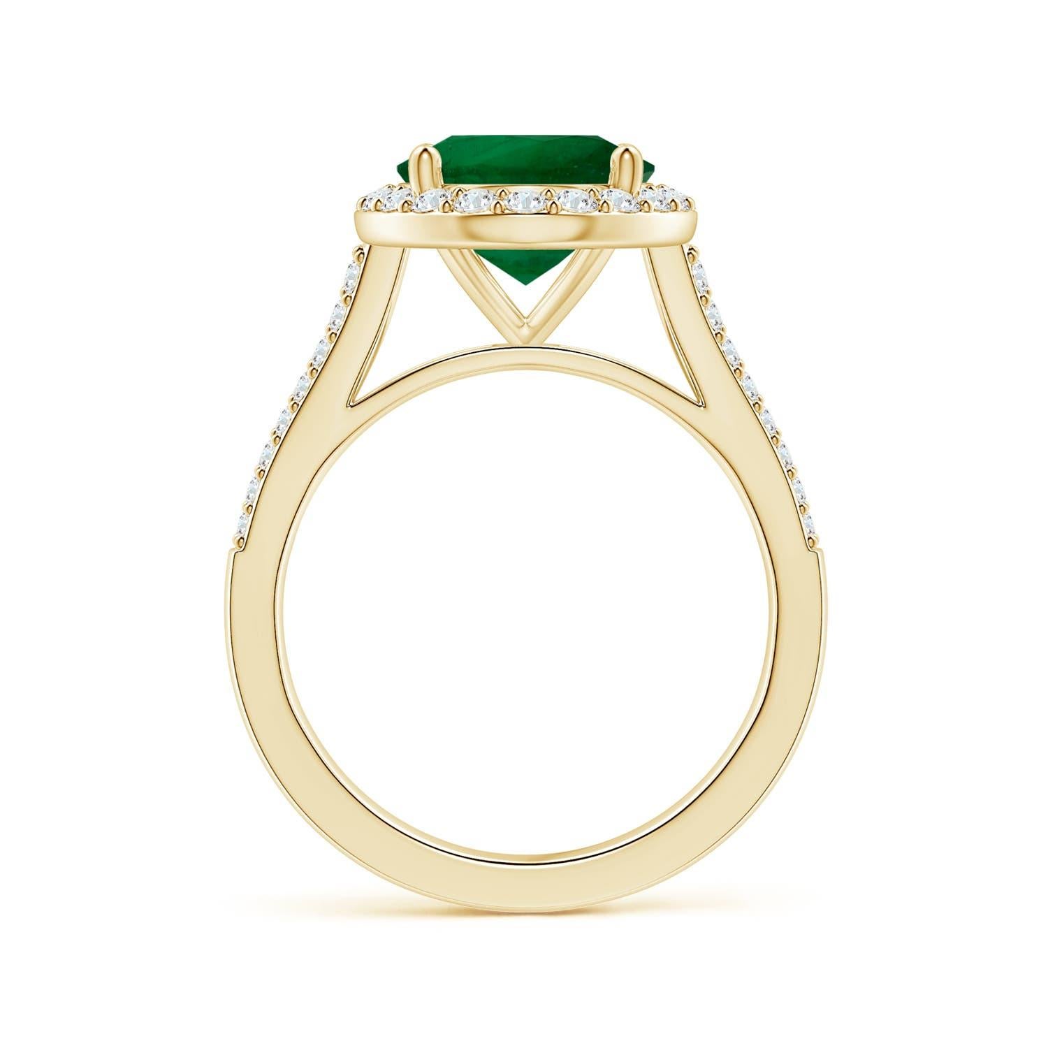 Angara Gia, zertifizierter natürlicher Smaragd-Halo-Ring aus Gelbgold mit Diamanten () 2