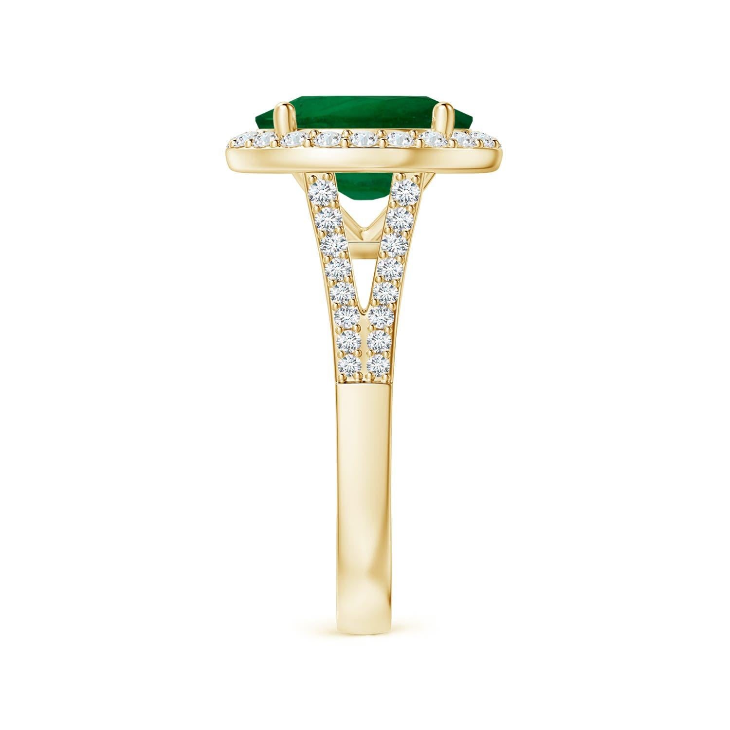 Angara Gia, zertifizierter natürlicher Smaragd-Halo-Ring aus Gelbgold mit Diamanten () 3