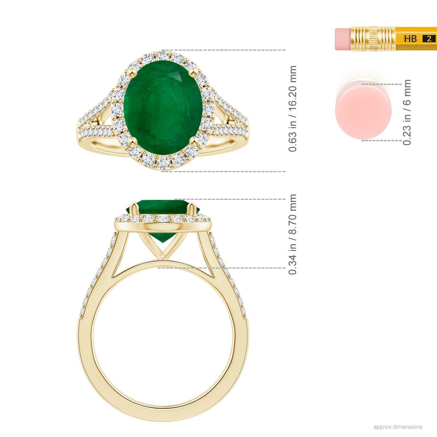 Angara Gia, zertifizierter natürlicher Smaragd-Halo-Ring aus Gelbgold mit Diamanten () 4