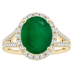 Angara Gia, zertifizierter natürlicher Smaragd-Halo-Ring aus Gelbgold mit Diamanten