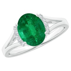 Angara Gia Certified Natural Emerald Ring in White Gold with Diamond Collar