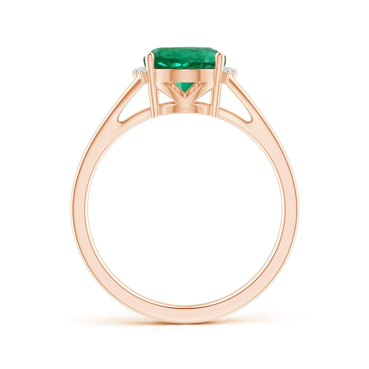 For Sale:  ANGARA GIA Certified Natural Emerald Rose Gold Ring with Diamond Collar 2