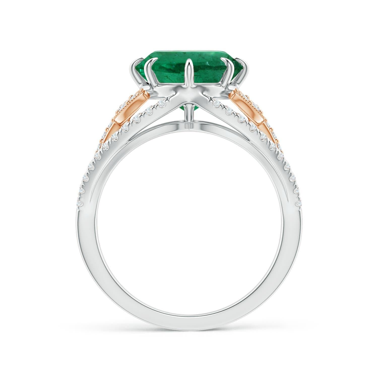 Im Angebot: GIA-zertifizierter natürlicher Smaragd- Solitär-Ring aus Roségold mit Blattmotiven () 2