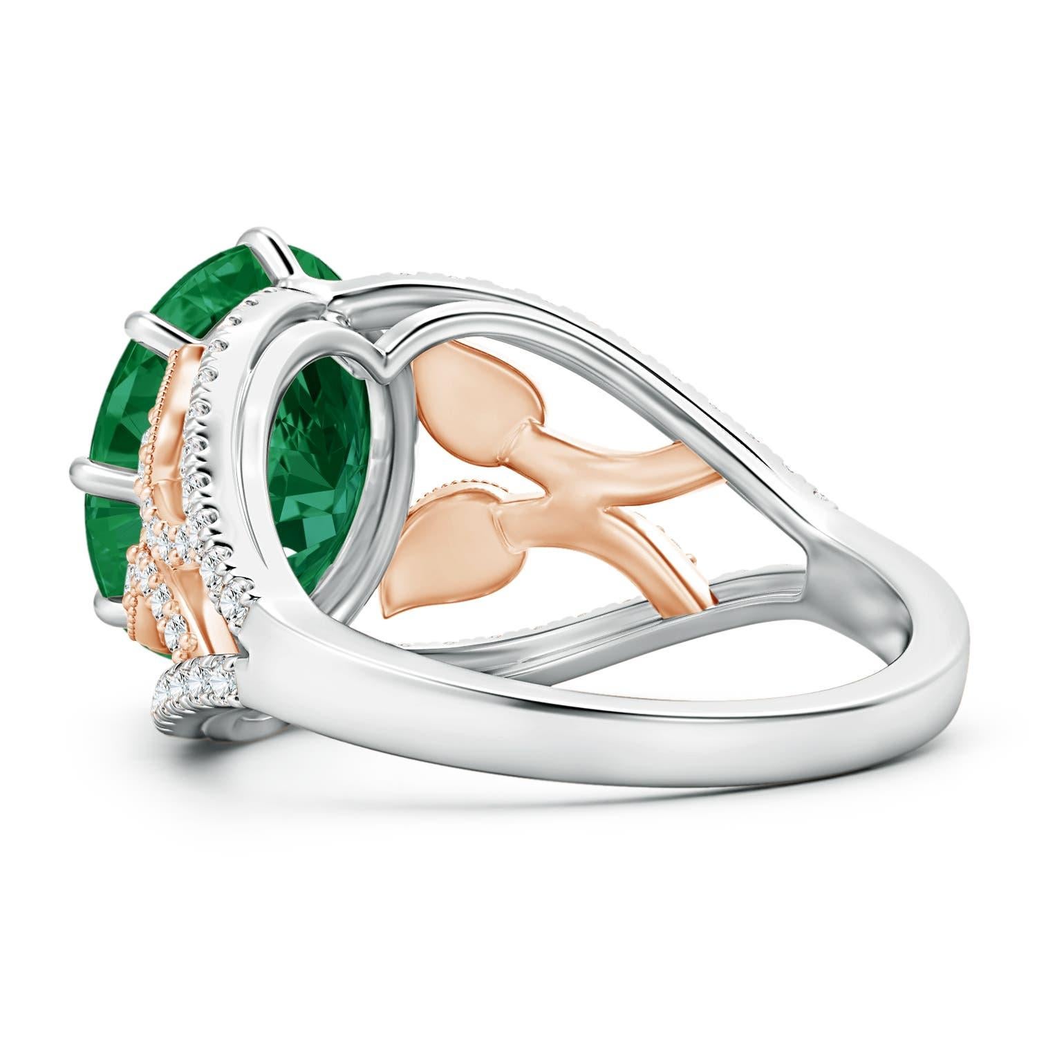 Im Angebot: GIA-zertifizierter natürlicher Smaragd- Solitär-Ring aus Roségold mit Blattmotiven () 4